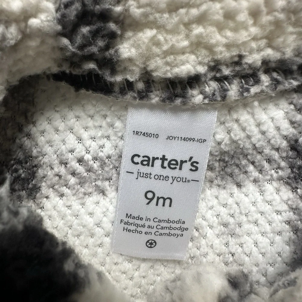 NWT Carter's Infant White Plaid Fleece Button Up Shirt Jacket Size 9M